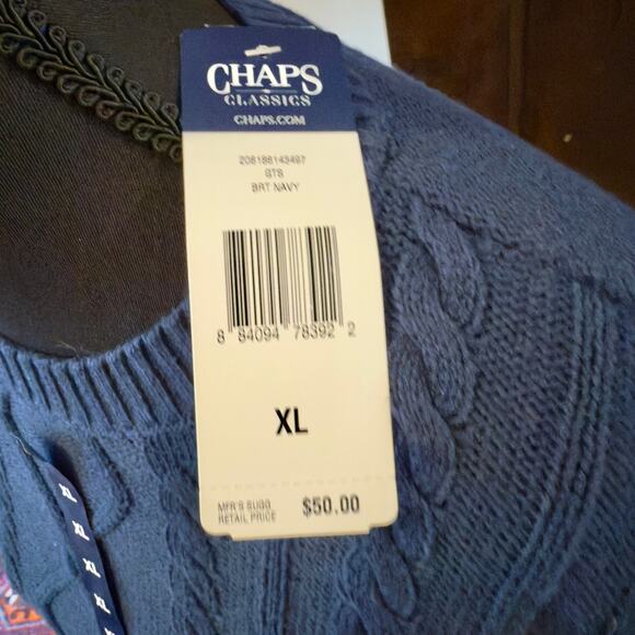 CHAPS Navy Blue Ribbed Cotton Blend Sweater XL (NWT) - Picture 4 of 5